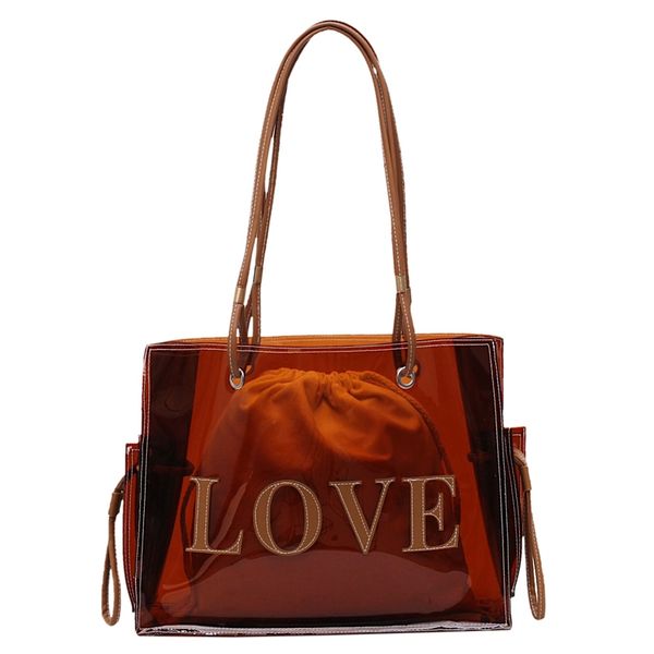 

asds-pvc transparent shoulder bags for women summer beach bag big totes lady travel handbags with a small bag large-capacity