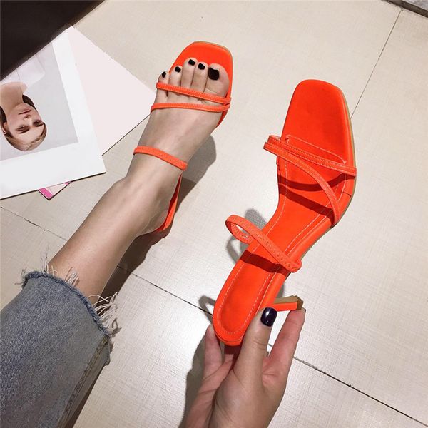 

slippers women's candy color slip on ladies thin high heels sandals women stilettos female fashion square toe casual shoes 2021, Black