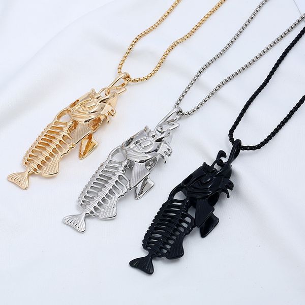 

europe and the united states stereoscopic fish alloy necklace men ornament retro fish pendant ornaments ornament, Silver