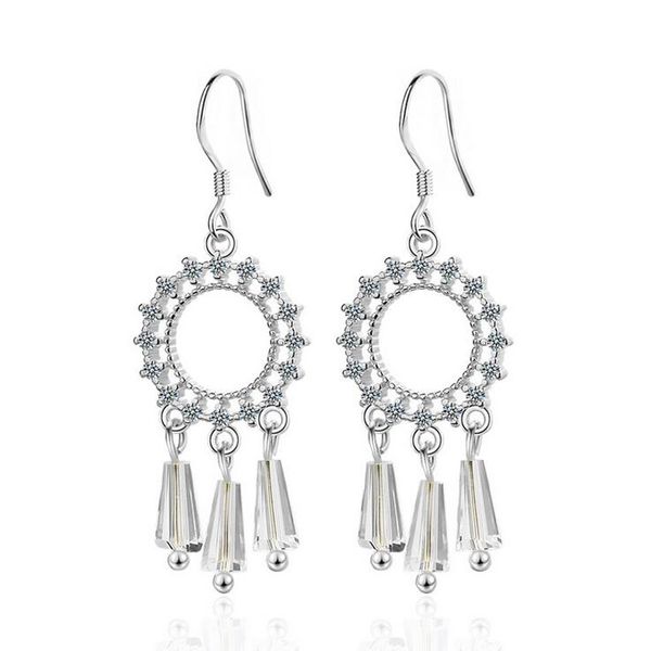 

sunnyyou trendy 925 sterling silver clear crystal zircon round dreamcatcher dangle earrings for women simple gift korea jewelry