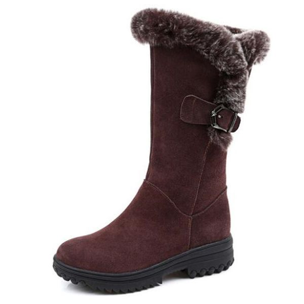 

new winter fashion boots scrub cowhide rabbit fur women snow boots flat wedges non-slip in-tube boot women leather shoes boots t191101, Black