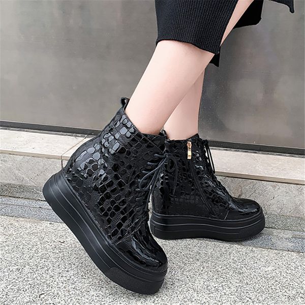 

lapolaka brand design genuine leather shoelace height increasing shoes woman casual ankle boots women shoes, Black