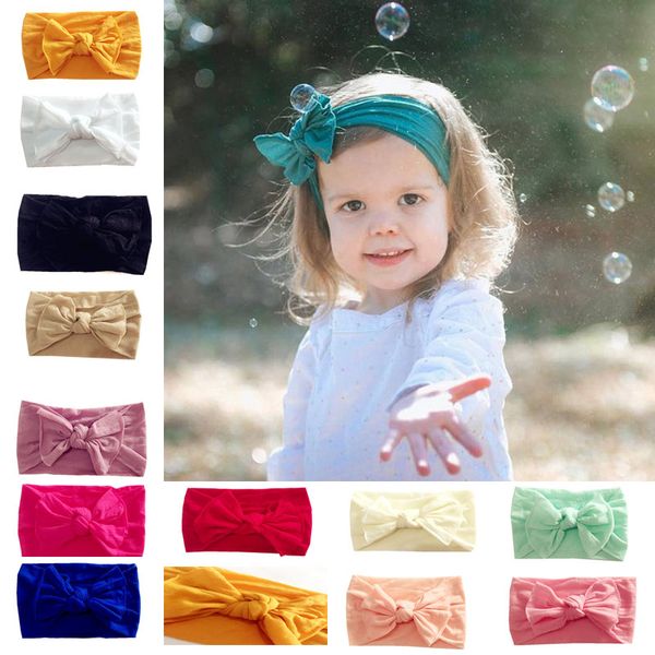 

new europe infant baby nylon bowknot headband kids elastic wide hair band children headwear hair accessory 12 colors a358, Slivery;white
