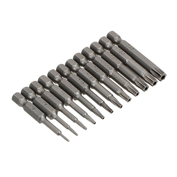 

diywork tamper proof bit hex angle handle 1/4 inches with holes plum screwdriver screwdriver drill bit hand tools 12pcs /set