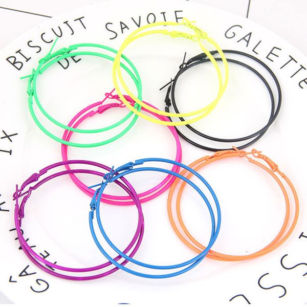 

6cm korean big hoop earrings for women fashion metal rianbow color circle earrings brincos jewelry accessories mujer 2019, Golden;silver