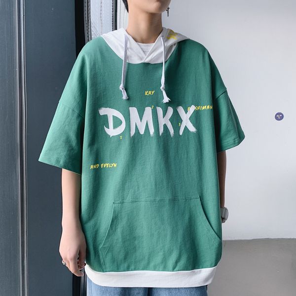 

лето короткие рукава harajuku корея моды белый tshirt streetwear с капюшоном hip hop rock punk мужчины лучшие тис тенниски одежды, White;black