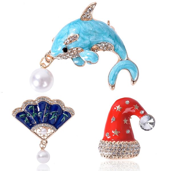 

2019 new selling fashion simple new dolphin christmas hat fan brooch girl creative cartoon brooches child party gifts, Gray