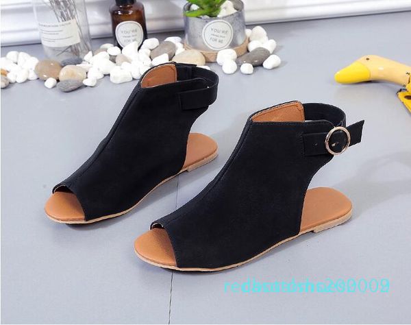 

fashion large size fish mouth low heel women sandals 2019 summer designer european and american buckle sandals r02, Black