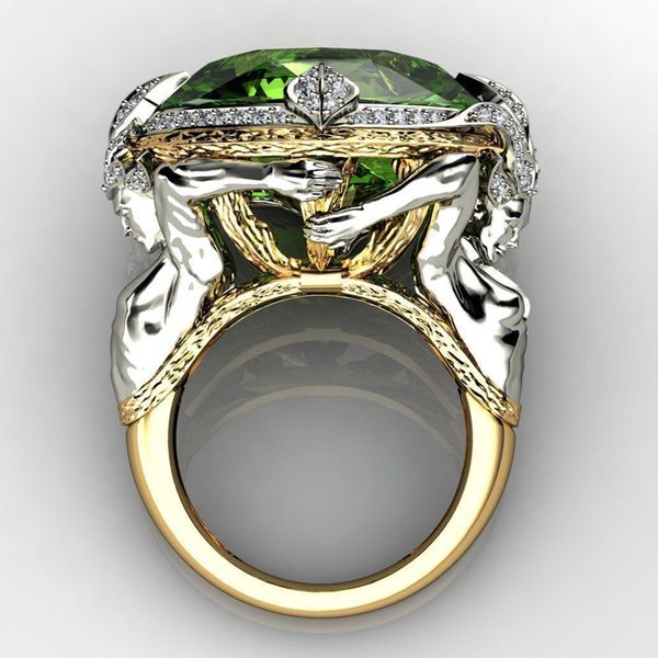

creative mermaid oval green zircon ring gold color sparkling crystal girls party jewelry engagement rings for women, Slivery;golden