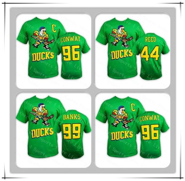 Neu mit Etikett 2019 Mighty Ducks Tees 96 CONWAY 99 BANKS 44 REED T-Shirt Günstige Hockey''nhl''T-Shirts Bedruckt mit großem, hohem Banner, gute Qualität, Größe S-3XL