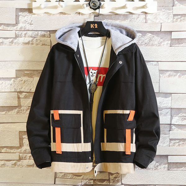 

fashion hip hop jackets mens hooded windbreaker tooling jacket autumn 2019 casual loose track hoodie jacket coats streetwear, Black;brown