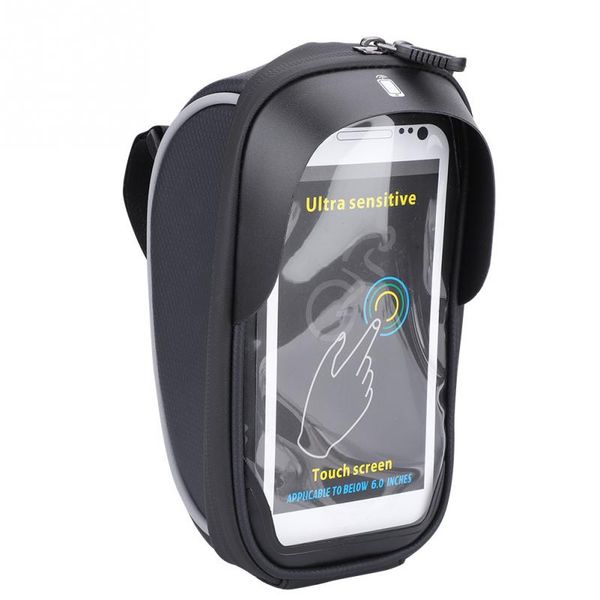 

mountain bike phone bags waterproof bicycle handlebar cycling cell phone bag 6.0 touchscreen black bike tube pouch bicycle parts