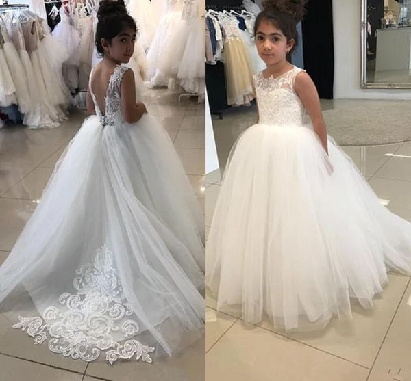 

2020 new cute flower girl dresses for weddings lace appliques sleeveless sweep train girls pageant dress prom kids communion gowns, White;blue