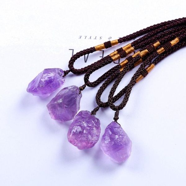 

10 pcs handmade weave irregular shape amethysts stone pendant rope chain necklace rose pink quartz jewelry, Silver