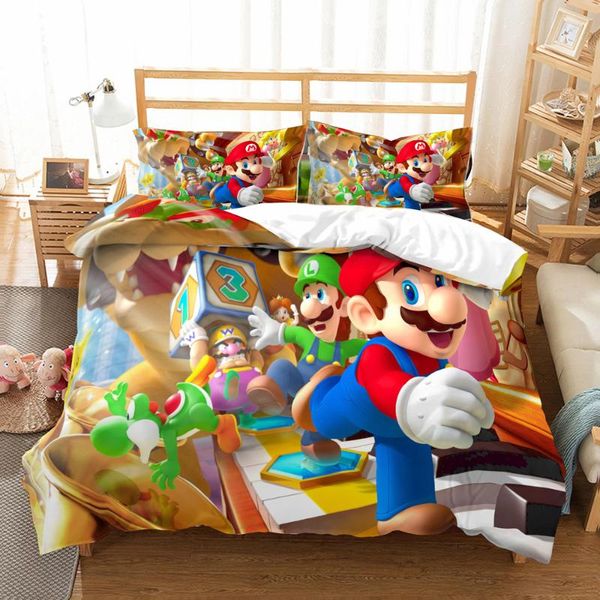 

3d super mario pattern удобный мягкий полиэстер пододеяльник комплект постельных принадлежностей кровати крышка для защиты утешителя и одеял