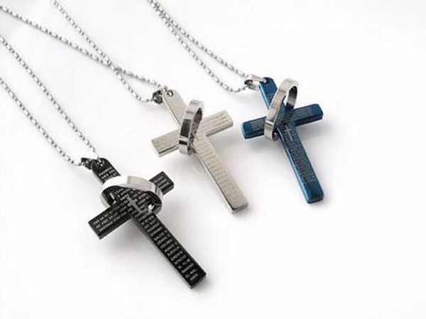 Мужская Нержавеющая Сталь Ожерелье Заявление Библейский Крест Титановые Стальные Мужчины Любители Крест Ожерелья