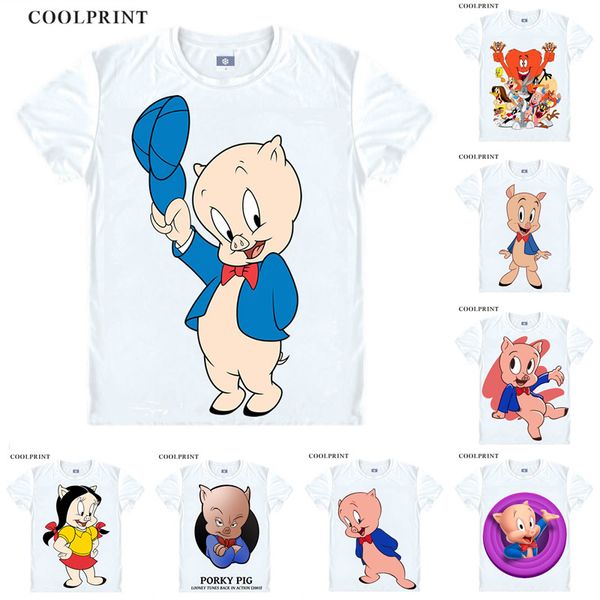 

looney tunes porky pig with friend cartoons cute kawaii anime cosplay custom shirt tank short sleeves vintage printed fashion, White;black