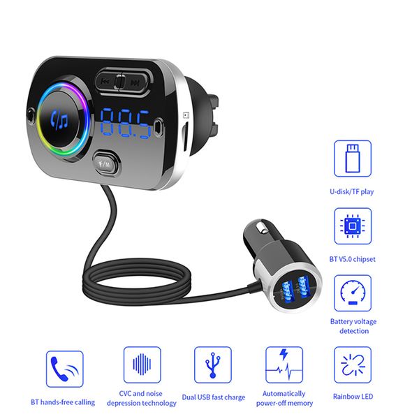 

bc49bq радужные цвета bluetooth громкой связи автомобильный комплект fm-передатчик радио mp3 музыкальный плеер автомобильное зарядное устрой