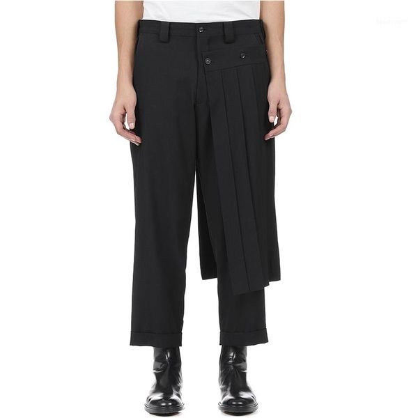 

double men's trouser skirt pants and nine-point tapered bobbin trousers, deconstructed vertical cut yohji spring pants. s-9xl1, Black
