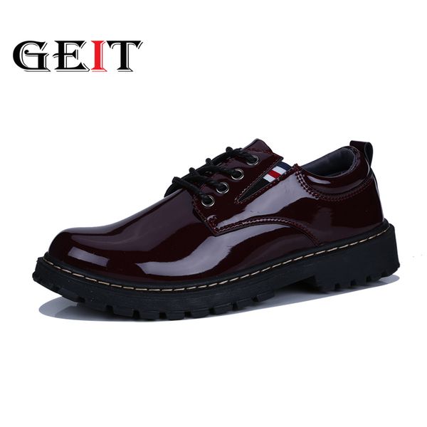 

2019 new men oxfords shoes men patent leather casual shoes pu leather lace-up flats with comfortable dress, Black