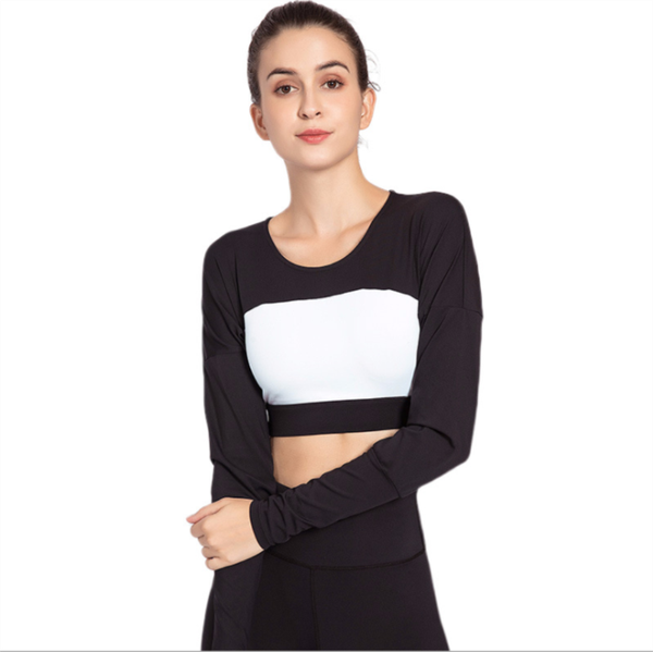 

nylon double-sided clothing fitness sportswear yoga women's sportswear women's o-neck short-sleeved solid quick-drying, White;red