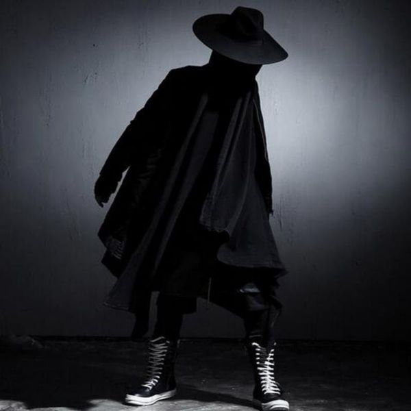 

spring new avant-garde boys men's punk gothic long cloak causal loose nightclub cosplay trench coats sizes, Tan;black