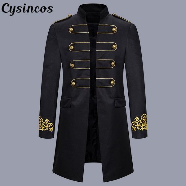 

cysincos men's black embroidery suit jacket steampunk vintage tailcoat jacket men gothic victorian prom stage costume homme, Tan;black