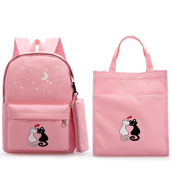 

3pcs /set school bags fashion women bag school backpack for teenage girl handbag canvas backpack cartoon cat schoolbag