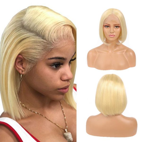 

brazilian bob wig blonde 613 wig sraight lace wig 13x4 lace front human hair wigs for women pre plucked with baby hair, Black