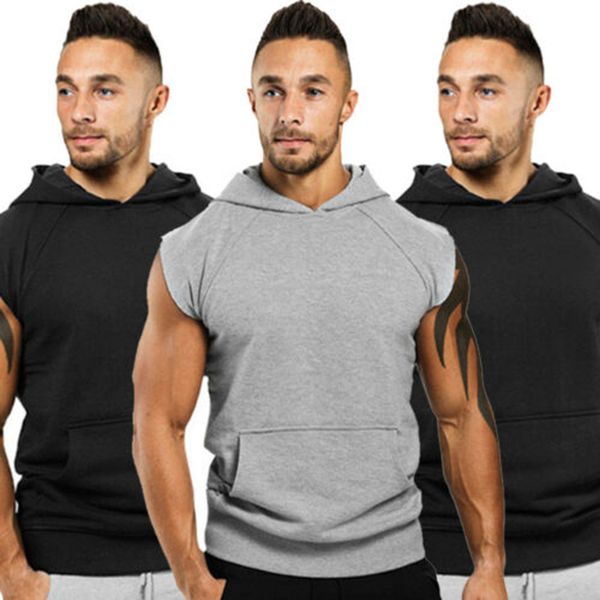 

fashionable hoodies men's vest jacket lightweight sleeveless contrast hoodie blouse streetwear summer new 2019 sweatshirts, Black