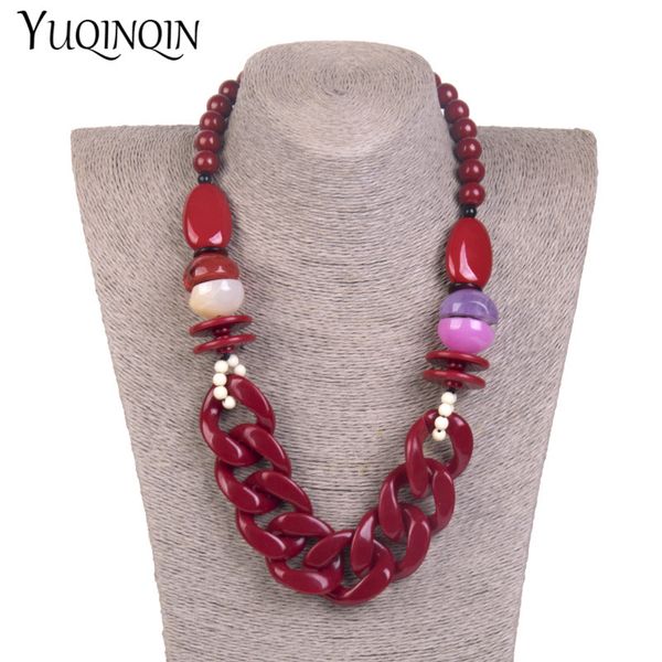 

fashion statement/chain necklace women red beads/custom necklace charm acrylic resin long necklaces female large vintage jewelry, Silver