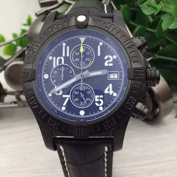 

br1884 avenger blackbird black dial quartz chronograph mens watches leather band watch outdoor wristwatches with arabic numeral hour markers, Slivery;brown