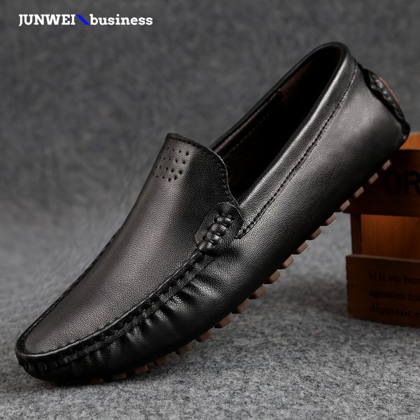 

soft loafers genuine leather casual for large size 47 autumn slip on zapatos hombre men flats shoes a4, Black