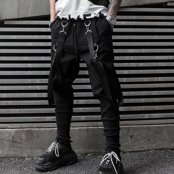 

brand designer hip hop mens joggers pants black casual streetwear sweatpants with with ribbons spring fashion harem pants for man