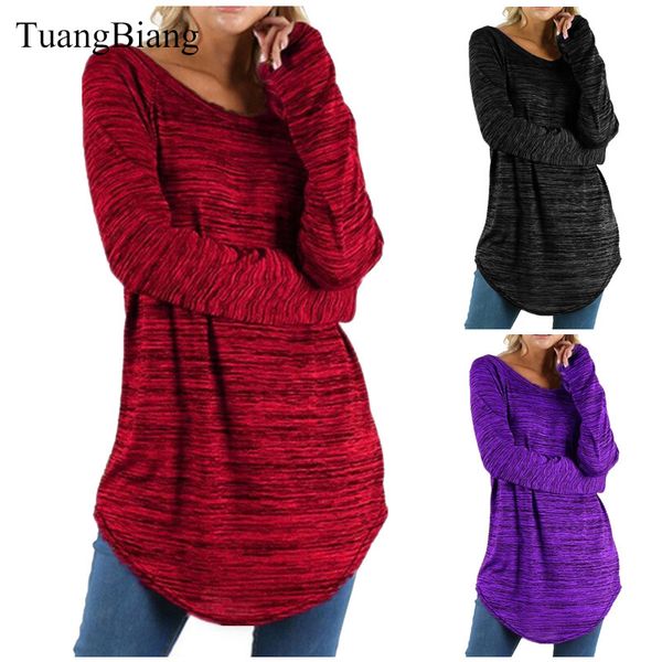 

women 2018 plus size loose round neck tshirt long style solid color tee shirts ladies winter off shoulder cotton camisetas, White