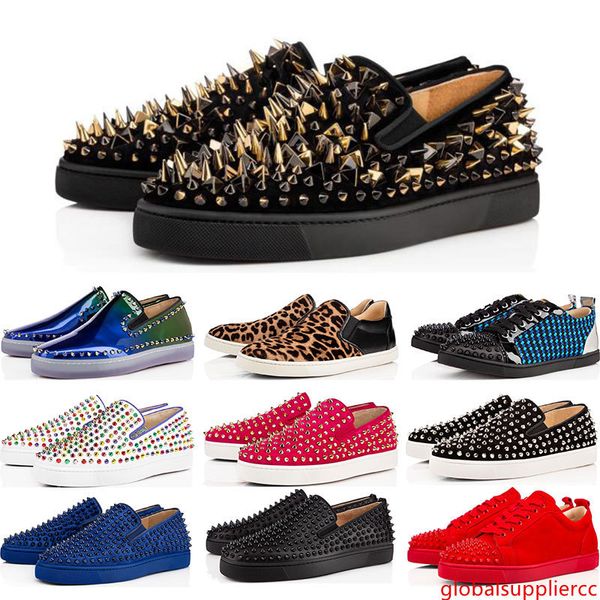 

2019 designer brand studded spikes flats shoes s shoes luxury mens womens party lovers genuine leather sneakers size 36-46