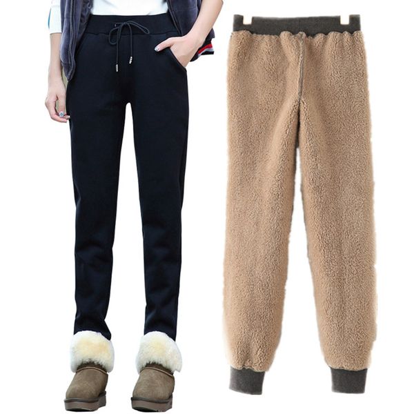 

winter women fleece pants sweatpants women's casual cashmere stretch thick velvet warm 2xl pants trousers sportswear for female, Black;white