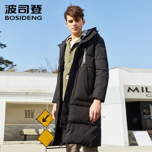 

bosideng new winter x-long down jacket for men down coat thicken x-long parka waterproof windproof hooded ribbons b70141117, Black