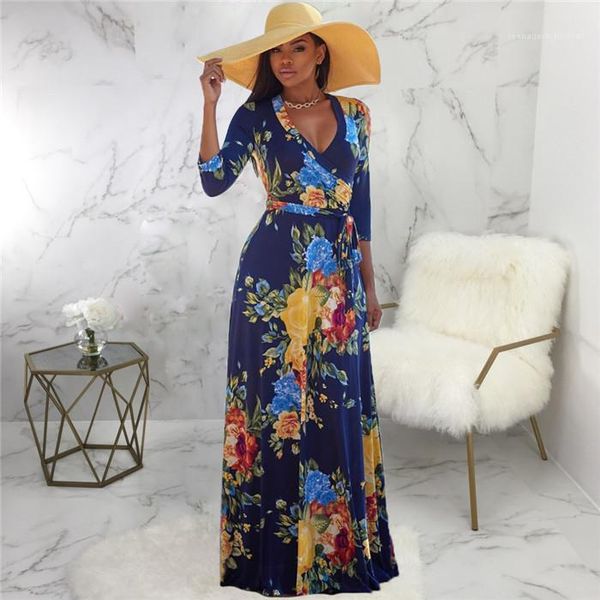 

swing dresses females fashion elegant clothes womens 3d floral print dress designer long sleeve sashes v neck big, Black;gray
