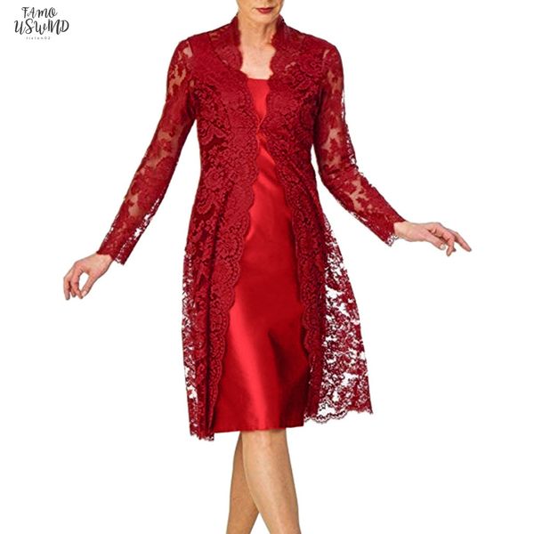 

womens elegante dresses two pieces charming solid mother of the bride lace dresses vestidos noble dress robe femme d717, Black;gray