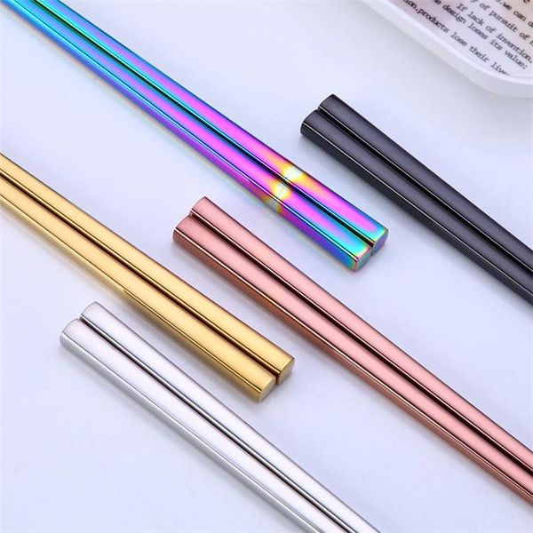 Titânio lustroso Chopsticks banhados a ouro, coloridos pauzinhos de aço inoxidável rosa ouro preto arco-íris quadrado phopsticks120pair t1i825