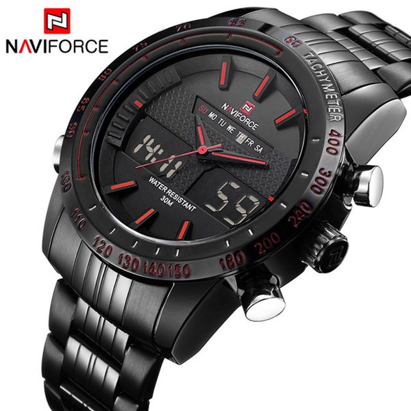 

relogio masculino naviforce men fashion sport watches men's quartz digital analog clock man full steel wrist watch, Slivery;brown