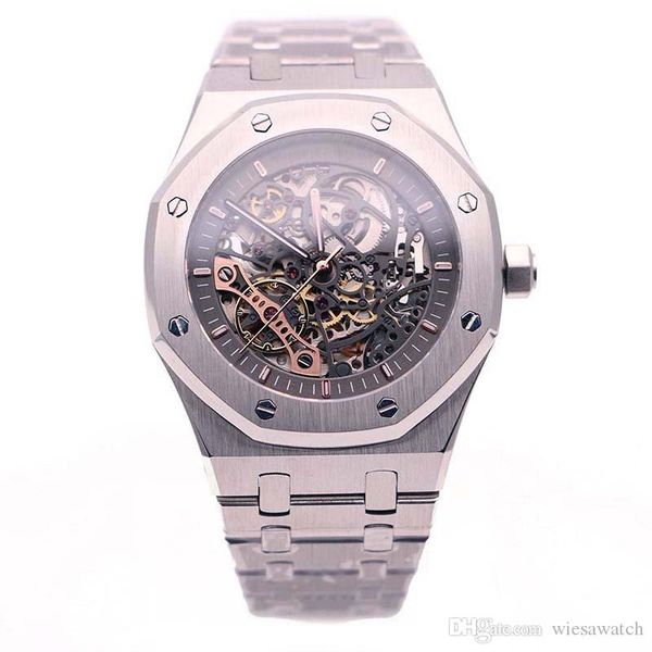 

1 hot sale бесплатная доставка limited royal oak double balance wheel openworked часы из нержавеющей стали черный циферблат 15407 часы 41mm, Slivery;brown