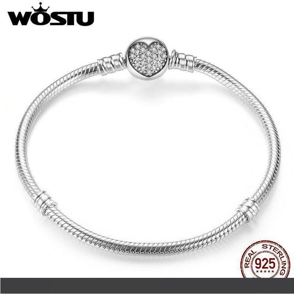 

sterling silver plated sparkling heart snake chain fit original charm bracelet bangle for women fine jewelry christmas gift xchs916, Golden;silver