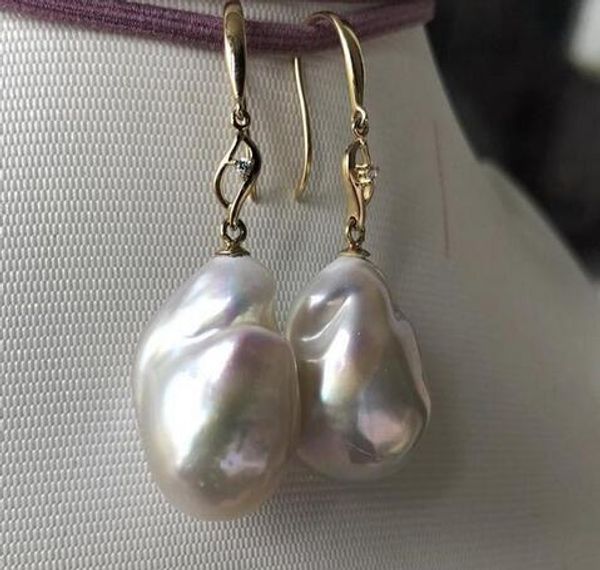 

par de 15-18mm mar del sur blanco perla pendientes 18 k, Silver
