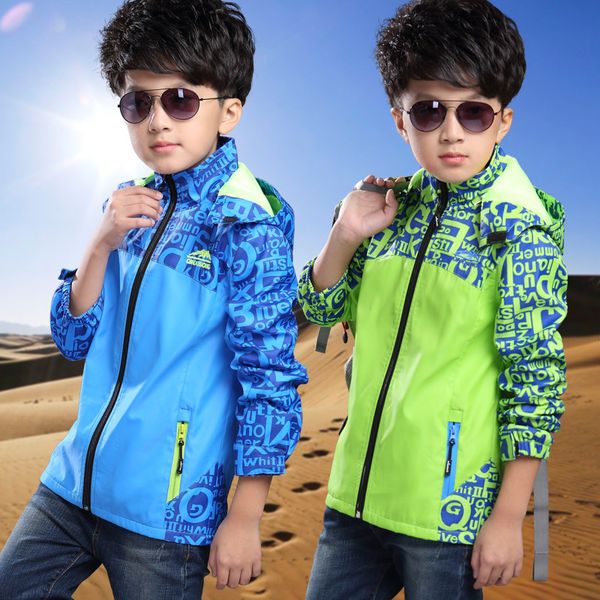 

new boys sport jackets children waterproof breathable hooded outerwear coats boy wild multiple occasions practical jacket, Blue;gray