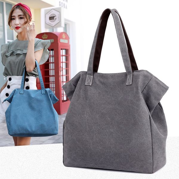 

women canvas handbags black bucket shoulder bags ladies casual totes large capacity women shopping bag bolsa