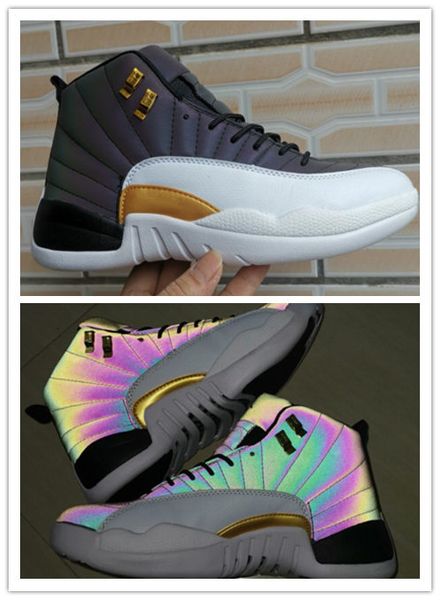 

new 12 xii flash reflective men high basketball shoes 12s sneakers sports outdoor trainers size 7-13 with box