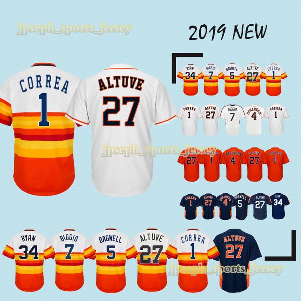 

#27 Jose Altuve #4 George Springer #1 Carlos Correa 2019 New 100% Stitched superior quality Top MEN Jerseys