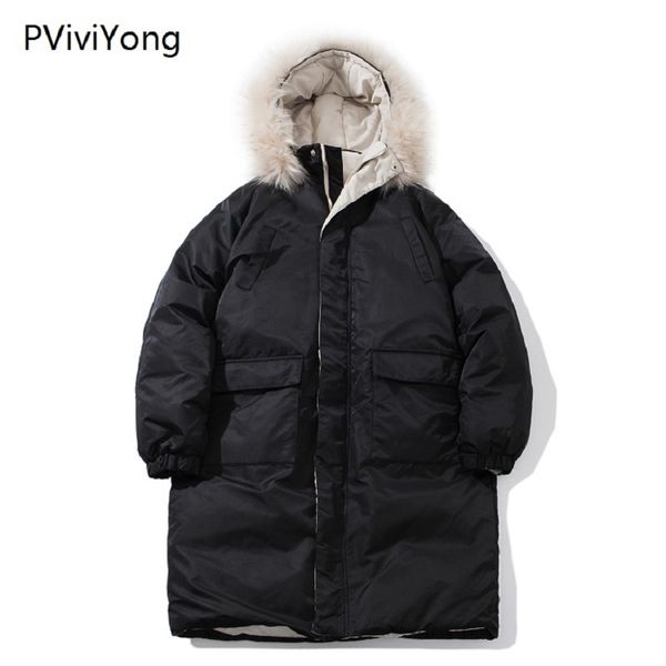 

pviviyong 2019 winter jacket men fashion male hooded coat jackets men of cotton long coat clothes parka 8828, Black